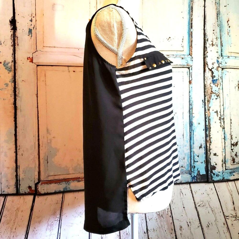 Black & White Tank Size S Nautical Sea Theme Grommets Hi Lo Sheer Back Cruise - Picture 3 of 8